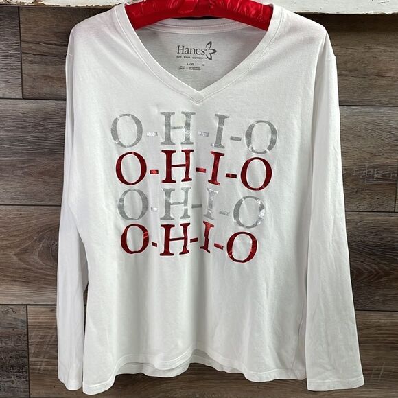 Hanes Ladies Ohio State Long Sleeve Tshirt, Size Large,White w/ Sparkly Letters - Picture 1 of 5